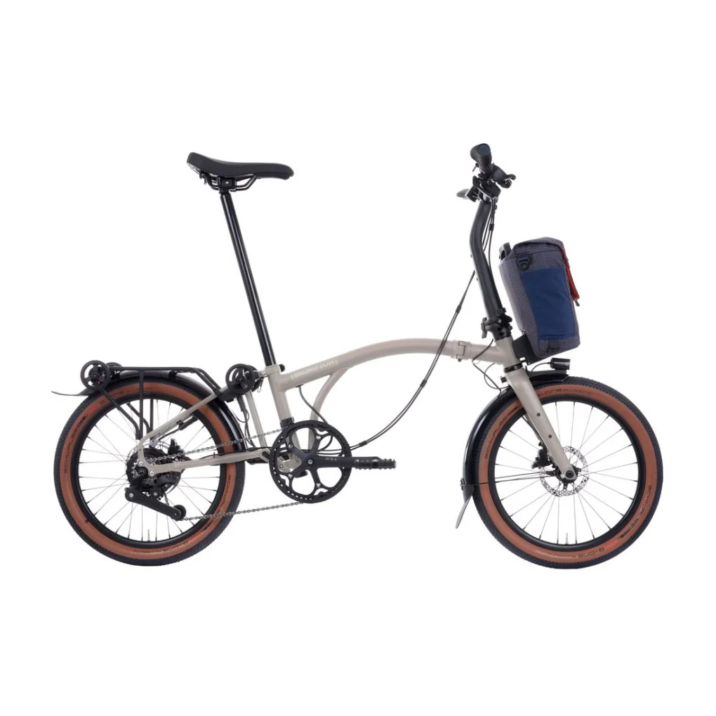 Brompton Electric G Line City+ – 4 Speed – Raised Bar – Extended Seatpost – Rear Rack – 20″ E-Faltrad – 2026 – Traildust White